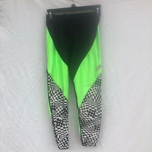 Hot Chillys neon green black & white checkered vintage compression leggi…